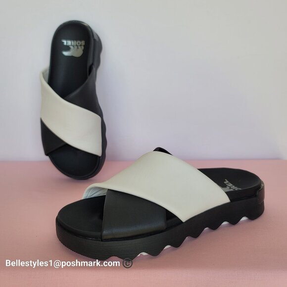 SOREL Viibe Criss-Cross Platform Smooth Leather Women’s Slide- Size 8.5 Black S⭐ - Picture 4 of 16